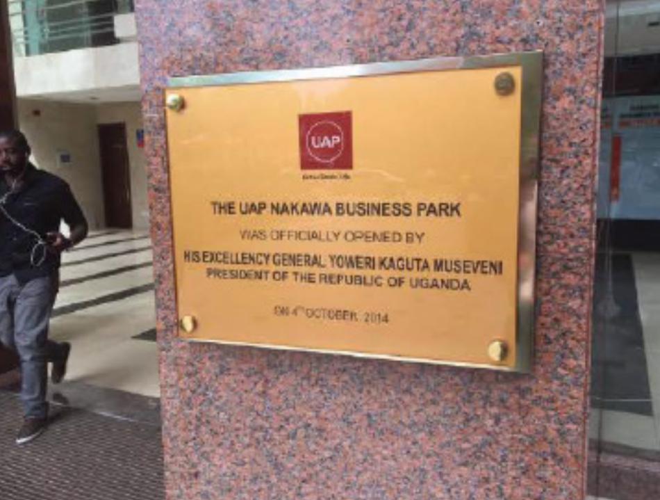 UAP Nakawa Business Park — brass commissioning plaque