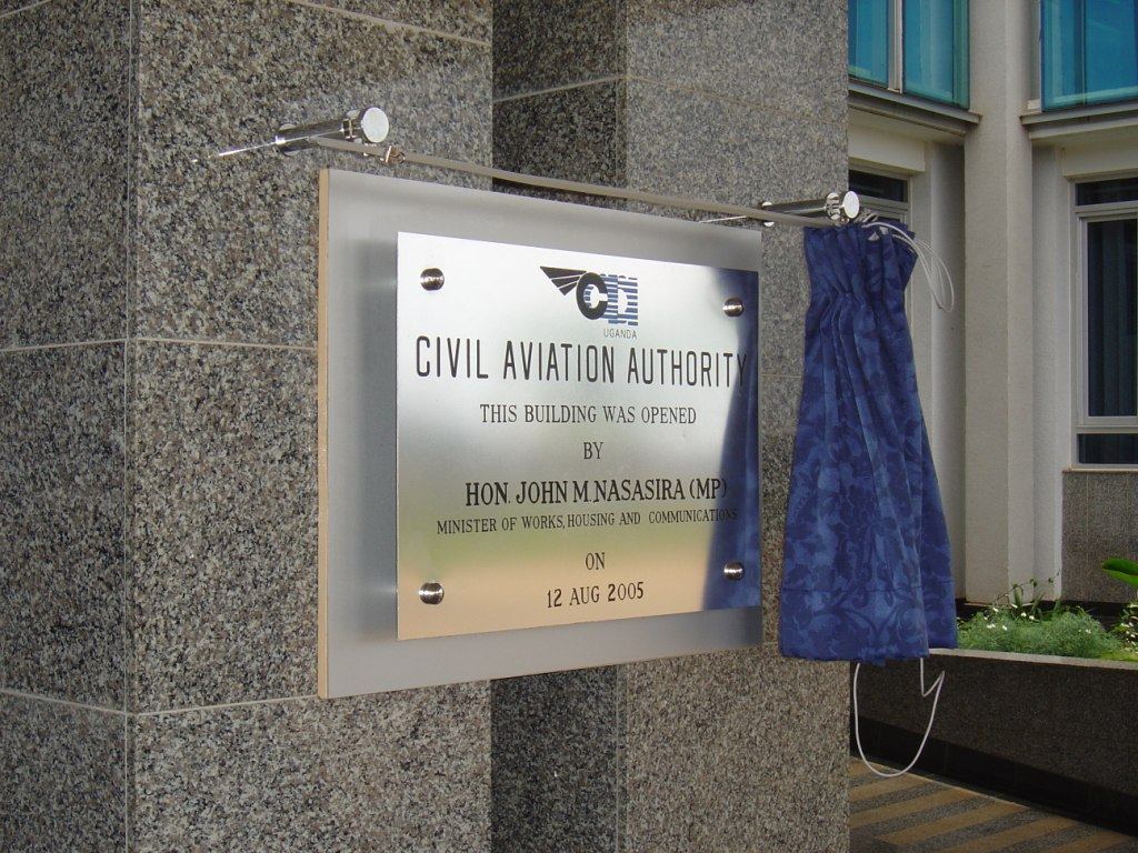 Civil Aviation Authority commissioning plaque at its unveiling