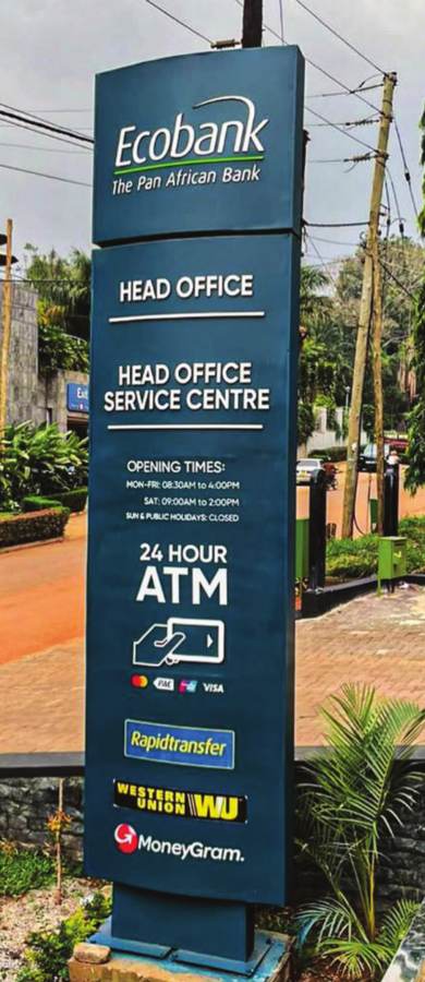 Ecobank Head Office — pylon & ATM signage