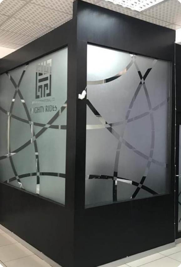 Frosted glass office branding