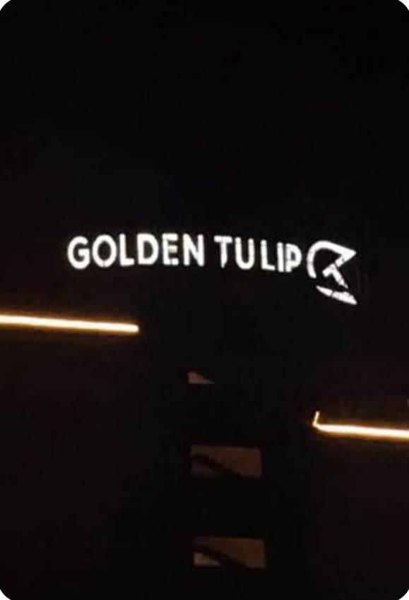 Golden Tulip — illuminated by night