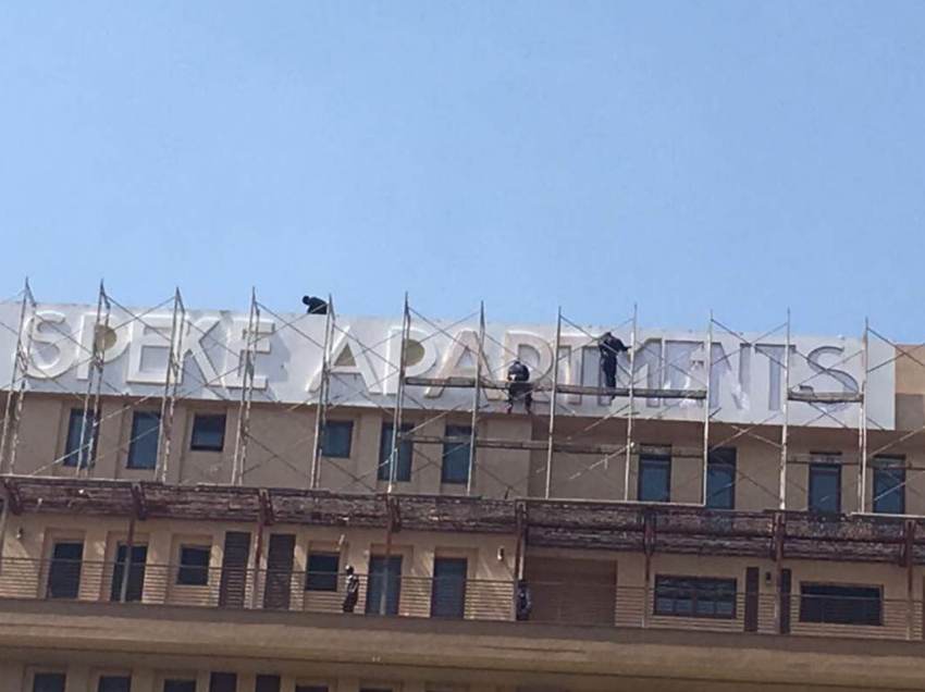 Speke Apartments — rooftop letters install